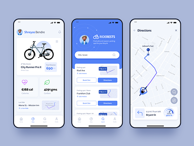 Bike Parking App - RideRests bicycle bike calories carbon commute app cycling map parking riders app urban ride user interface userflow ux case study