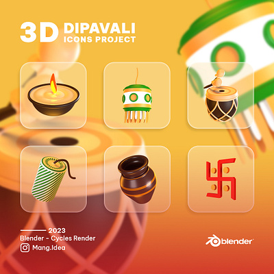 3D DIPAVALI ICONS PROJECT 3d 3d cartoon 3d modelling blender branding candle clay jug commision project dipavali dribbble drumb fireworks freepik graphic design icon india lantern motion graphics simple swastika