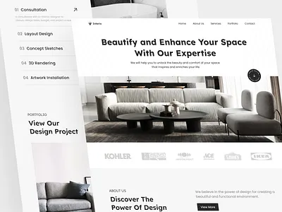 Interio - Interior Design Landing Page architecture decor decoration design furniture home home decor interior interior decor interior design interior design website landing page living room ui ui design uiux ux web web design website
