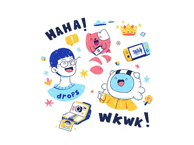 Having Fun Together astronaut blue boy bright cat character color colorful cute friend fun illustration illustrator person playful procreate yellow