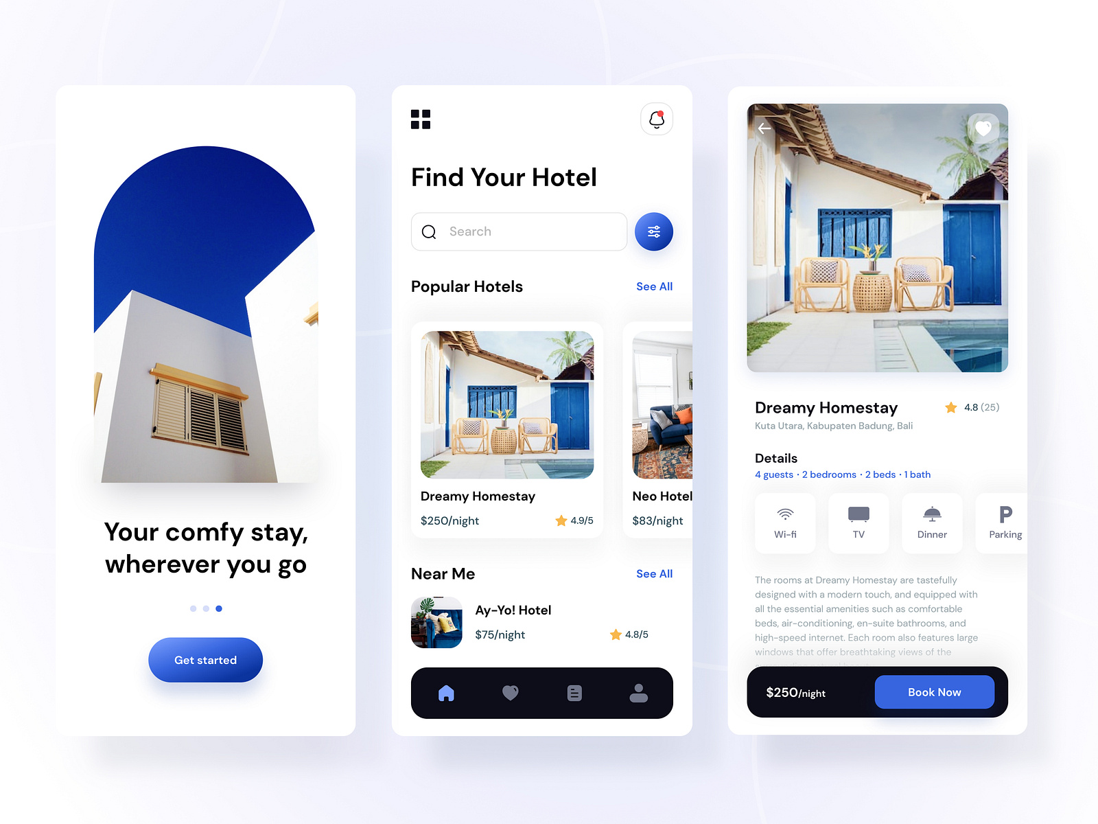 Hotel Booking Mobile App UI Design Clear Design by Aura Nihda on Dribbble