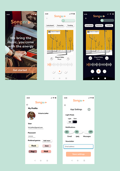 Music App - Songer app design ui