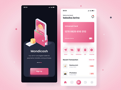 E-wallet mobile app | Cutie UI Design app black cute design design e wallet mobile app pink ui