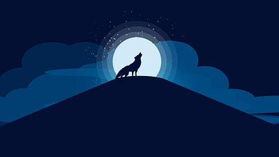 Lone Wolf adobe illustrator artwork black blue clouds design graphic design hill illustration lone wolf moon mountain night shiny white