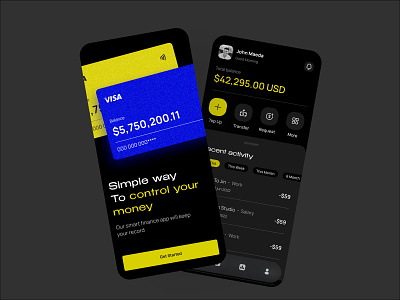 Mobile Banking application banking blue branding dark design graphic design illustration mobile apps modern modern apps ui ux yellow