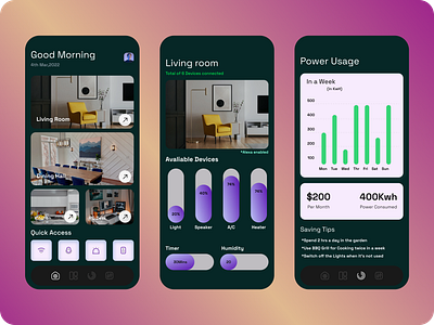 Smart home Management App UX alexa branding clean and minimal design gradients mobile smart home statistics ui unsplash user experience user interface ux vector visual design