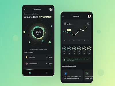 Carbon Footprint Tracker App air app carbon carbon footprint dark design health app minimal mobile pollution pollution tracker tracker ui ui design