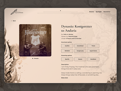Fantasy Audiobook Platform adventure audiobook branding design desktop fantasy mythical pdp product detail page ui ui design ux design visual design web design