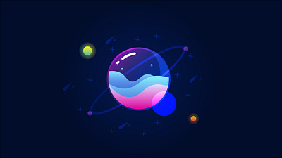 Glass Planet adobe illustrator artwork black blue cyan design glass planet graphic design green illustration pink planet sky space stars