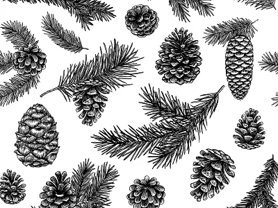 Pinecones pattern artwork black white black and white firfree graphic illustration linocut pattern pattern design pinecone vintage