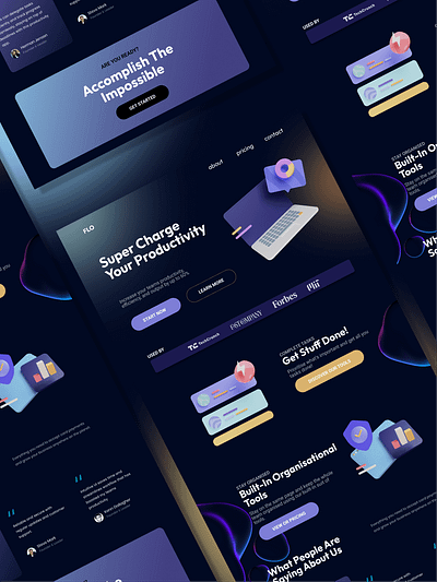 Flo Productivity 3d design figma modern productivity web design website