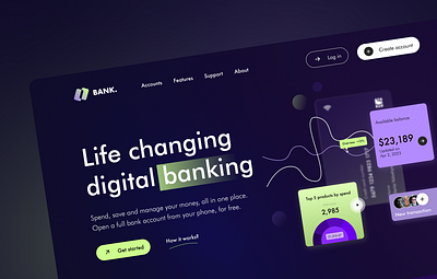 Digital banking - Web Design charts crypto dashboard digital banking finance fintech heropage illustration ui ux webdesign