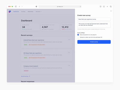 Wayyy - Create survey overlay form minimal overlay panel survey ui web app