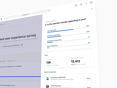 Wayyy - Survey question summary bars chart counts list minimal overlay panel slideout survey ui web app