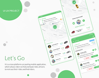 Let's Go - Car Pooling Mobile App UI UX Designing app branding design illustration information architecture ios app design ios design logo ui ux