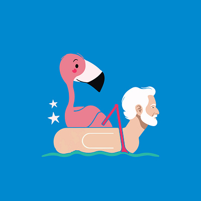 Floating Human animal colorful flamingo funny graphic design humor illustration lifeguard minimal parody pool vector