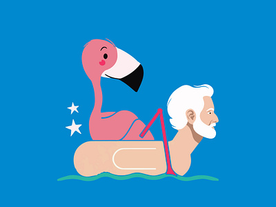 Floating Human animal colorful flamingo funny graphic design humor illustration lifeguard minimal parody pool vector