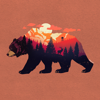 Sunset Bear bear art digital art digital artist digital illustration grizzly bear illustration illustrator layers pacific northwest procreate sunset wildlife art