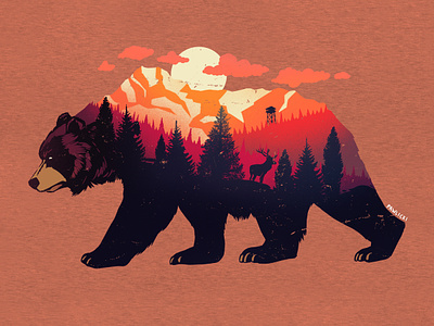 Sunset Bear bear art digital art digital artist digital illustration grizzly bear illustration illustrator layers pacific northwest procreate sunset wildlife art