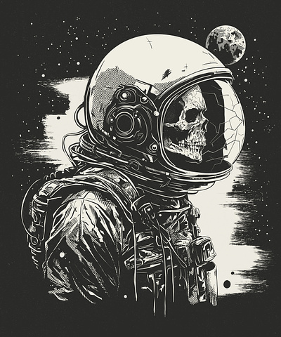 Void Death cosmic horror dark art dead astronaut digital illustration heavy inks horror illustration messy inks photoshop procreate skull