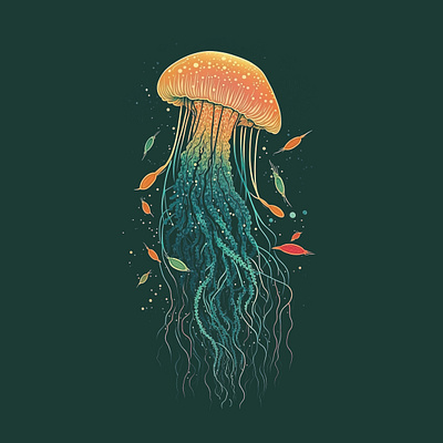 Morning Jellyfish animal colorful illustration jellyfish lake medusa minimal nature ocean plants simple warm water