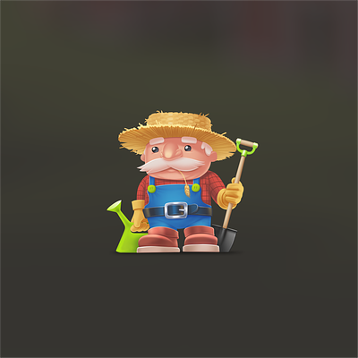 Happy eFarmer 2d character farmer game illustration strawhat