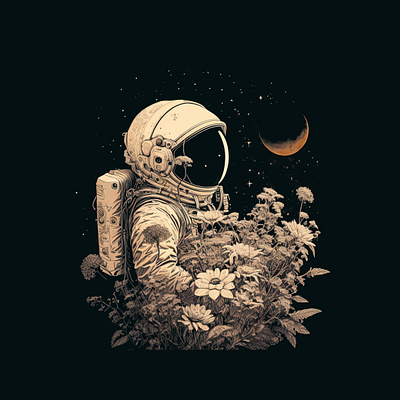 Moon Lover astronaut black flowers luna minimal moon simple sky space spaceman stars the moon vintage