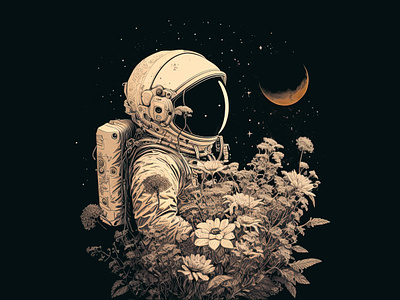 Moon Lover astronaut black flowers luna minimal moon simple sky space spaceman stars the moon vintage