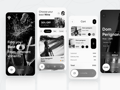 Dom Perignon - Wine Store App alcohol app application blackwhite bw clean design domprignon drink ecommerce glass minimal shop store ui ux wine