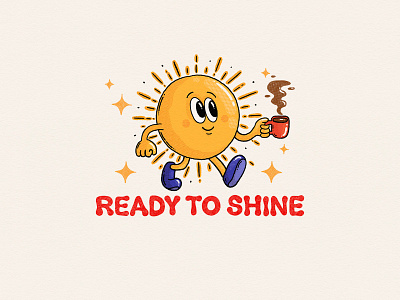 Ready to shine caffeine coffee cup illustrator mascot morning retro sparkle sun