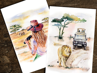 Safari illustrations africa art design drawing illustration kenya safari travel watercolor wildlife