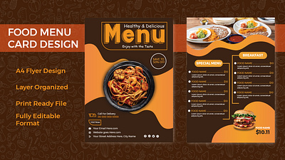 Food Menu Card Design adobe illustrator adobe photoshop branding brochure design digital menu flyer food food menu card graphic design illustration logo menu card restaurant