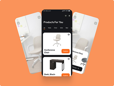 Furniture e-commerce App - AR animation app design ar ar commerce ar furniture build designdrug e commerce furniture furniture store home interior minimal mixed reality mobile app design motion graphics online shop ui virtual reality watchmegrow