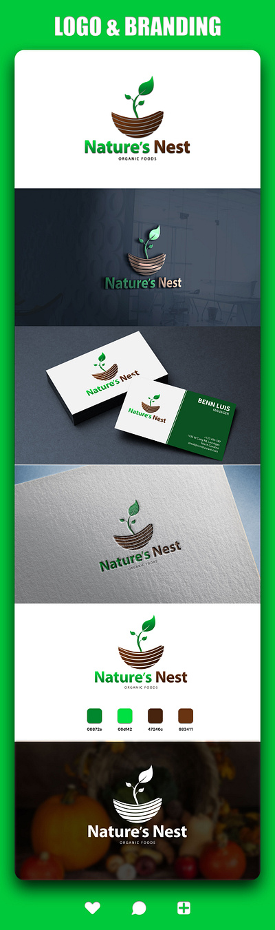 Nature's Nest - Logo and Branding 3d animation app brand identity branding business card design graphic design illustration logo logo and branding logo design mockups motion graphics nature ui ux vector visual identity