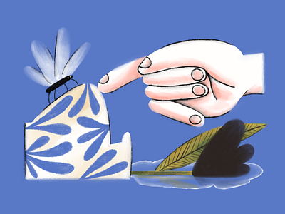 A hand blue flower hand illustration illustrator insect naturemorte stilllife vase water
