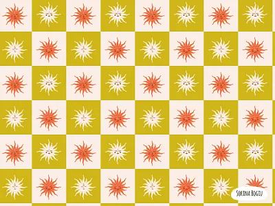 Sun Pattern Design art licensing cute design green illustration pattern pattern design pattern designer retro sun surface pattern design