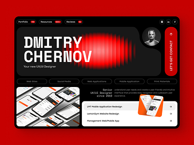 Personal Portfolio Website Design app branding cv dark theme design designer figma design graphic design inspiration minimal modern portfolio red trend ui ui ux ui xu web website website design