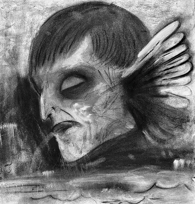 Drawing: Tears by Odilon Redon Reimagined (Charcoal and Acrylic) acrylic paint charcoal drawing