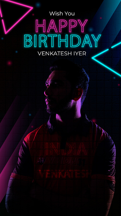 Indian Cricketer birthday card Venkatesh iyer, Instagram post. branding design graphic design illustration vector