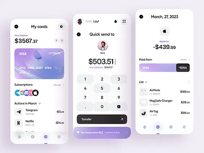Onebank - Online Banking App Concept 3d app bank banking concept design fintech inspiration interface ios mobile modern ui profile transfer ui ux wallet