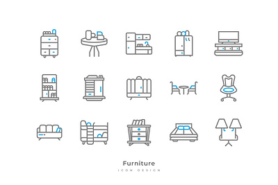 Interior Furniture Icon Set collection design furniture icon icons illustration interior line linear minimal minimalist outline set simple