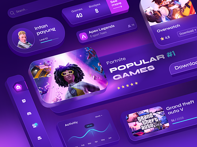 Game Dashboard Components components dashboard design game game components game dashboard gamer popular streaming ui uiux