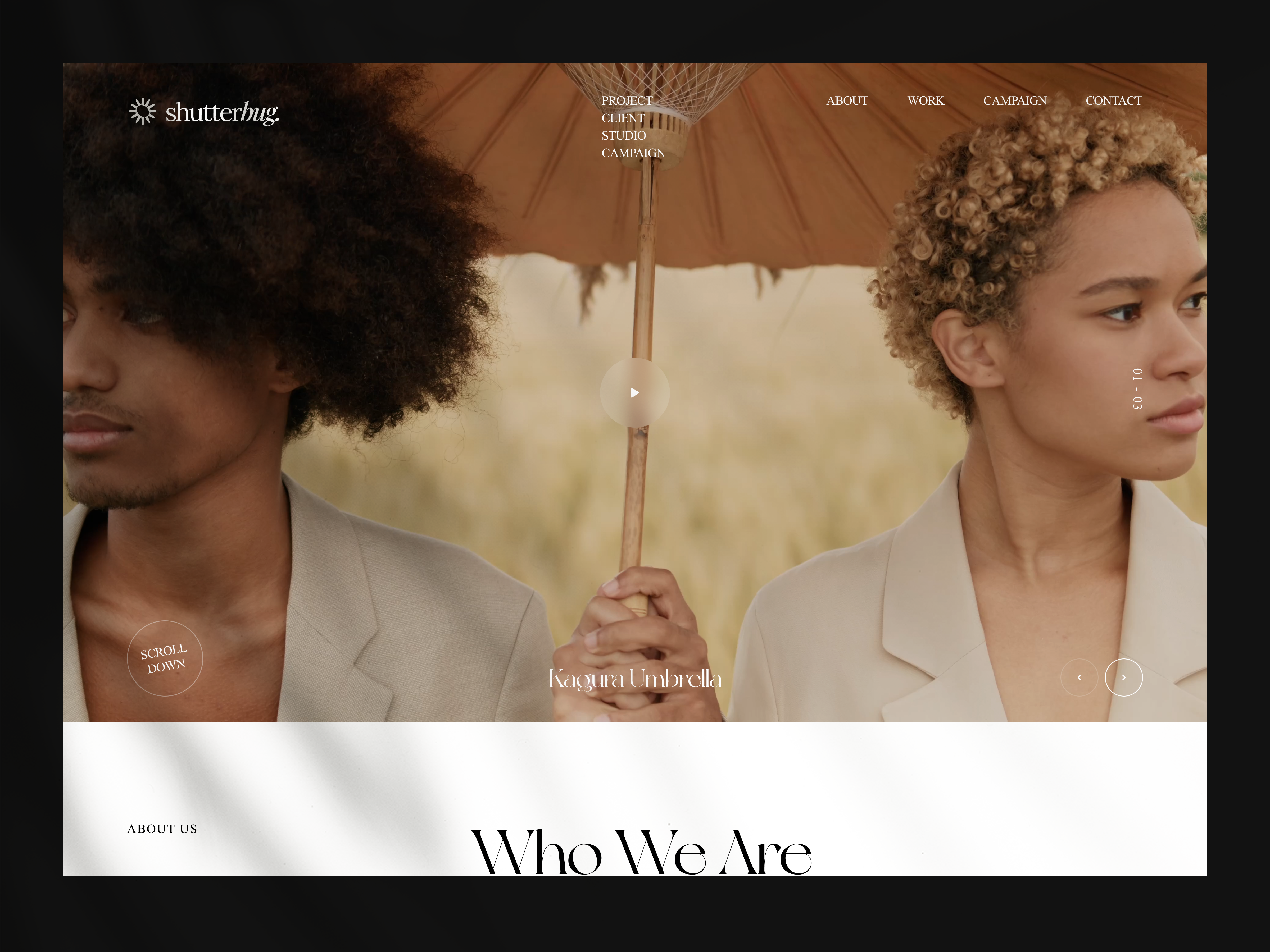 Shutterbug - Studio Agency Hero Section agency beauty clean landing landingpage photo photoshoot photostudio prototype slab slabdsgn studio ui uiux uiuxdesign unique ux vide website