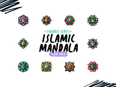 Scribble Series - Islamic Mandala Icons decoration decorative geometric geometric mandala hand drawn icon iconography icons islamic mandala lamp mandala ramadan scribble