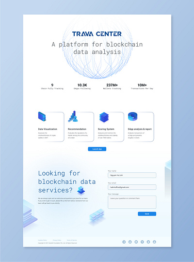 TRAVA CENTER Landingpage analytic blockchain branding defi fintech graphic design landing page ui