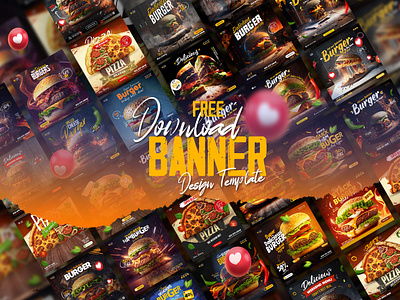 Freebies_Free Download_Food Banner Social Media Post advertising banner burger business collection flyer fooddesign free download freebies hamburger healthfood pizza print promotion restaurant set socialmenu socialposter web