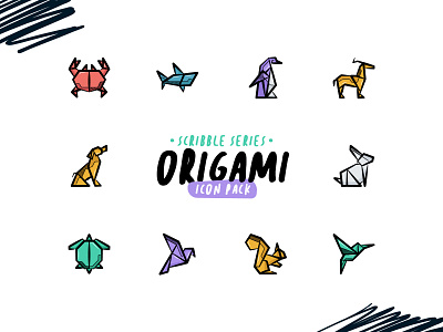 Scribble Series - Origami Icons craft icon iconography japanese craft japanese origami origami origami art paper craft paper folding paper swan