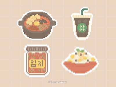 Korean Food Pixel Doodle 8bit branding design doodle illustration korean food logo nintendo pixel pixelart pixelicatom ui