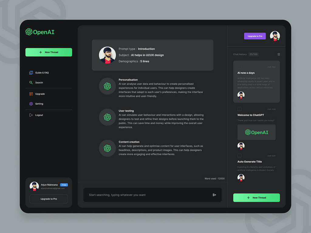 ChatGPT (OpenAI) Template by Arjun 🏅 on Dribbble