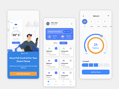 Smart Home Control App Interface Design : Clean UI Interface animation app branding design graphic design illustration logo ui ux